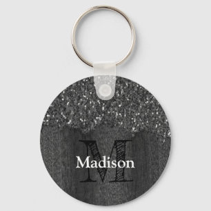 Llavero Burbujas blancas negras de madera rústica Monogram
