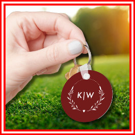 Llavero Burdeos y blanco | Monograma de Iniciales Modernas