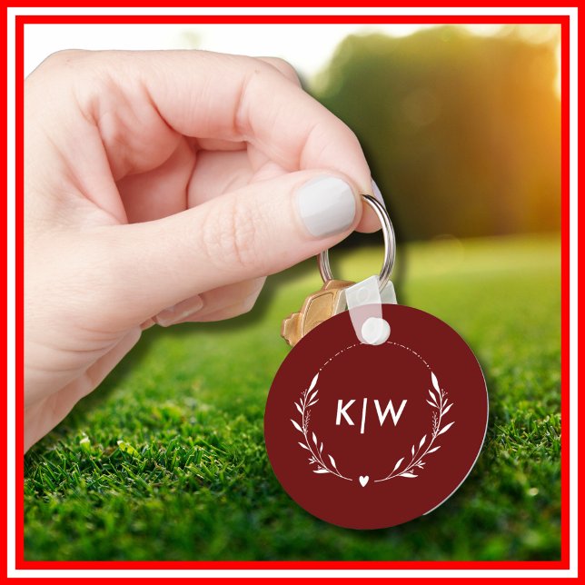 Llavero Burdeos y blanco | Monograma de Iniciales Modernas (Subido por el creador)