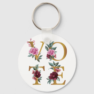 Llavero Burgundy Dorado Floral Elegante Femenino Ve a Vota