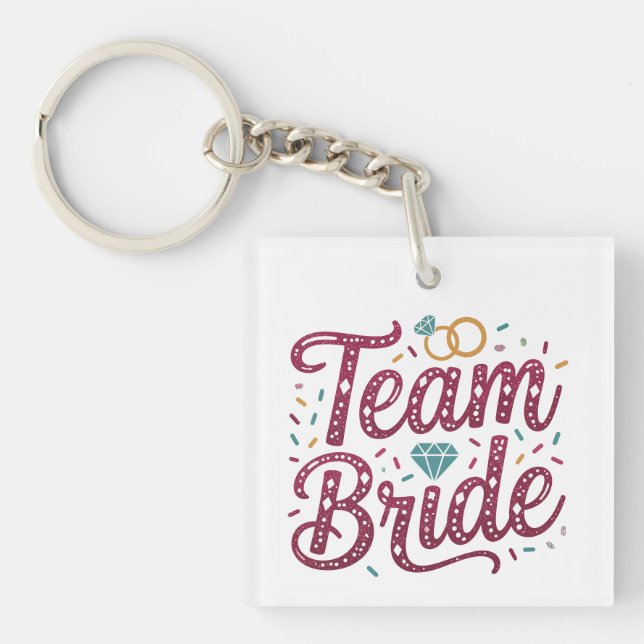 Llavero Burgundy Glitter Team Bride Wedding Party Keychain (Frente)