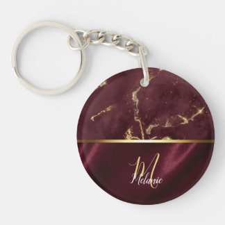 Llavero Burgundy Gold Marble & Satin Monograma