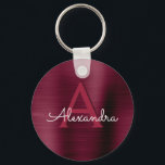 Llavero Burgundy Morple Faux Stainless Steless Monograma<br><div class="desc">Burgundy Cranberry Purple Faux Stainless Steel Metallic Elegant Keychain. Estas Claves Elegantes se pueden personalizar para incluir su nombre inicial y su nombre de pila.</div>