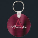 Llavero Burgundy Morple Faux Stainless Steless Monograma<br><div class="desc">Burgundy Cranberry Purple Faux Stainless Steel Metallic Elegant Keychain. Estas Claves Elegantes se pueden personalizar para incluir su nombre inicial y su nombre de pila.</div>