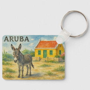 Llavero Burro de Aruba con casa cunucu amarilla acuarela
