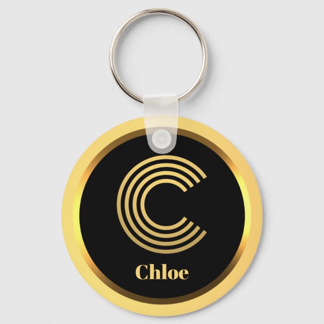 Llavero C Letra Gold Monogramada Keychain Personalizada (Anverso)