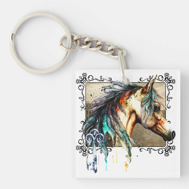 Llavero Caballo acuarela y clave (Frente)