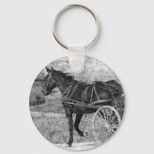 Llavero Caballo Amish sin trompa en blanco y negro