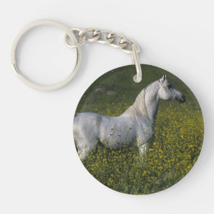 Llavero Caballo árabe de pie en flores