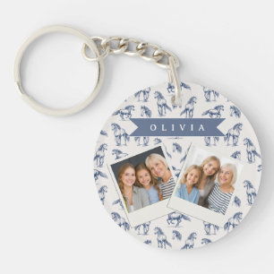 Llavero Caballo Azul Vintage Personalizado Clásico de Camp
