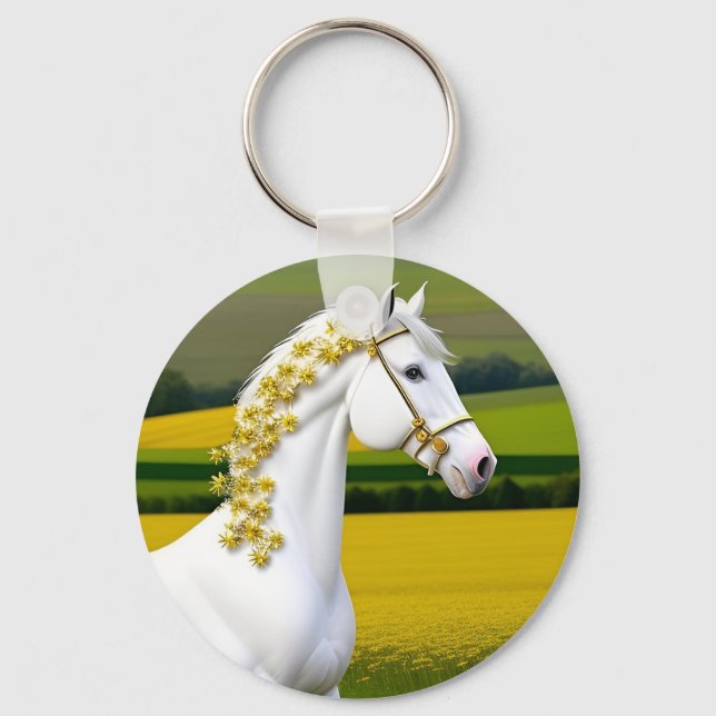 Llavero Caballo Blanco Con Guirnalda Floral (Anverso)