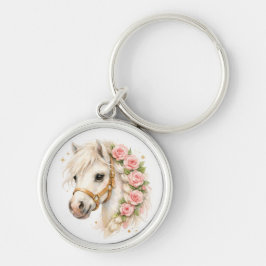 Llavero Caballo Blanco con Rosa en Acuarela Elegante B