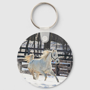 Llavero Caballo blanco galopante