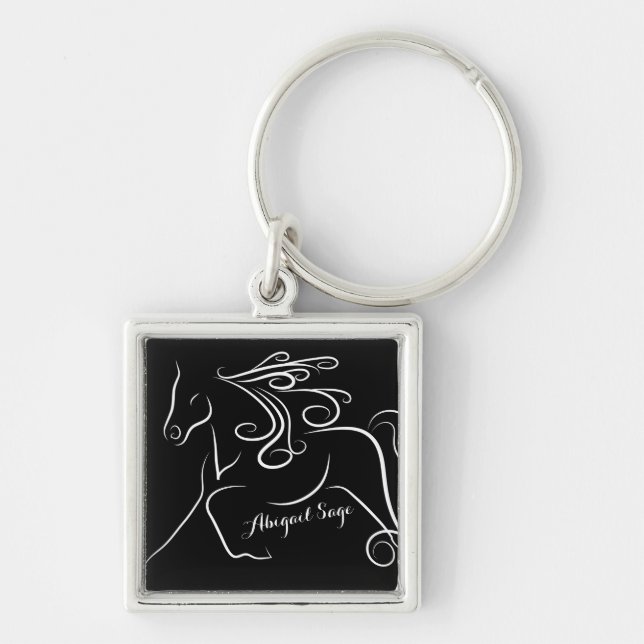 Llavero Caballo blanco negro bonito personalizado de la (Frente)