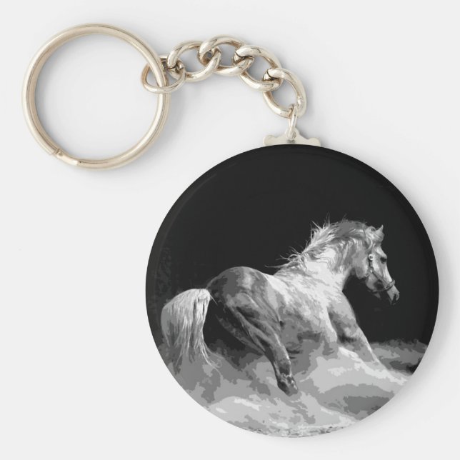 Llavero Caballo blanco y negro en acción (Frente)