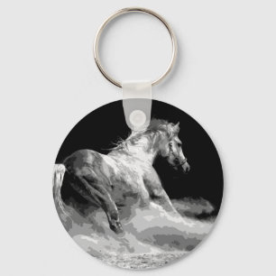 Llavero Caballo blanco y negro en acción