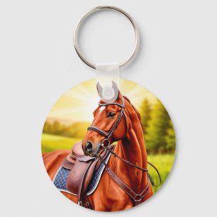 Llavero Caballo Castaño Elegante con Silla