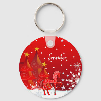 Llavero Caballo, copos de nieve y árboles de navidad nombr