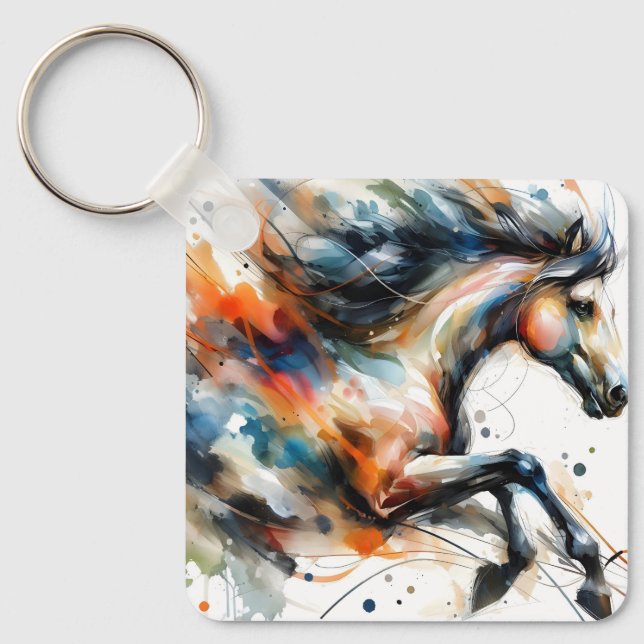 Llavero Caballo corriendo acuarela abstracta (Anverso)