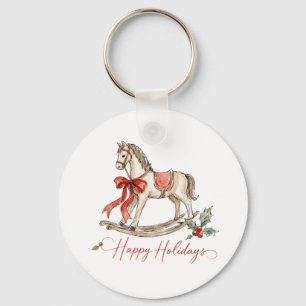 Llavero Caballo de balancín de Navidad en acuarela