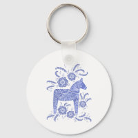 Caballo de dala sueco azul índigo y blanco