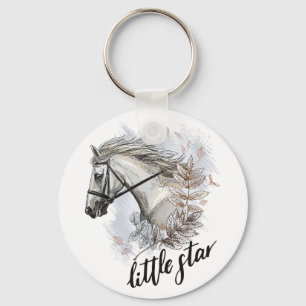 Llavero Caballo de dibujo a mano con plantas en la bolsa