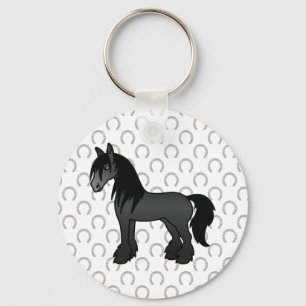 Llavero Caballo de dibujos animados Black Gypsy Vanner Cly
