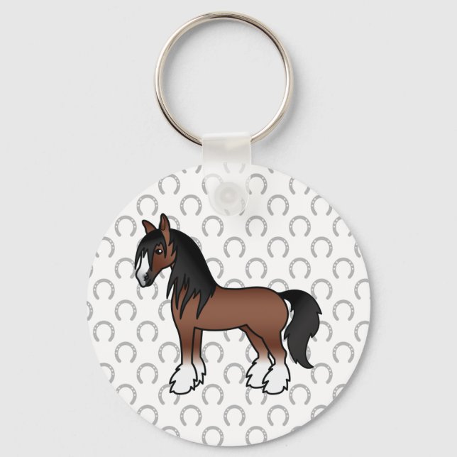 Llavero Caballo de Dibujos Animados Brown Gypsy Vanner Cly (Anverso)