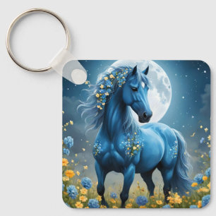 Llavero Caballo De Fantasía Floral Azul,