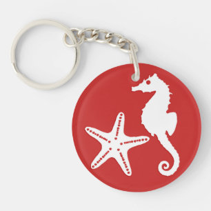 Llavero Caballo de mar y pez estrella - rojo y blanco de c
