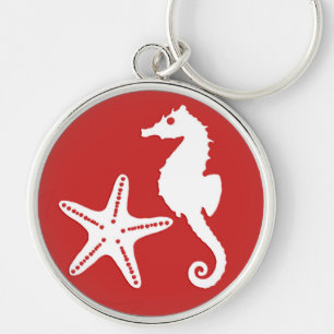 Llavero Caballo de mar y pez estrella - rojo y blanco de c