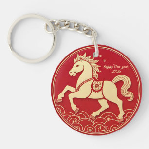 Llavero Caballo Dorado Año Nuevo Chino Rojo 2026