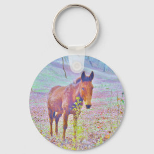 Llavero Caballo en un CAMPO PURPLE Pastel RAINBOW : añadir