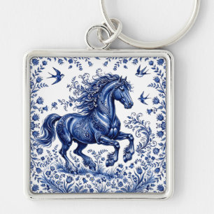 Llavero Caballo frisón al estilo Delftware en prado