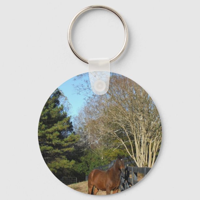 Llavero Caballo marrón contra una cerca (Anverso)