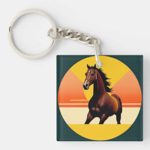 Llavero Caballo marrón elegante en puesta de sol vibrante