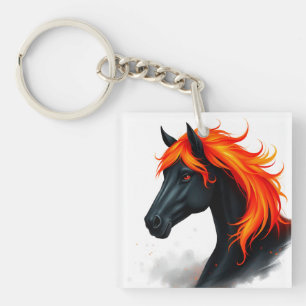 Llavero Caballo Negro Con Crin Roja Fulgurante