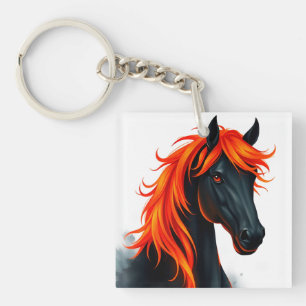 Llavero Caballo Negro Con Crin Roja Fulgurante