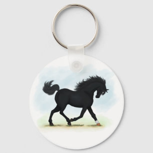 Llavero Caballo negro con estrella y pavo (Belleza negra)
