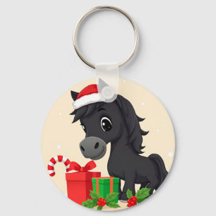 Llavero Caballo Negro de Dibujos Animados Festivos con Som