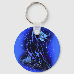 Llavero Caballo Neon Blue Corriendo En La Noche De La Luna