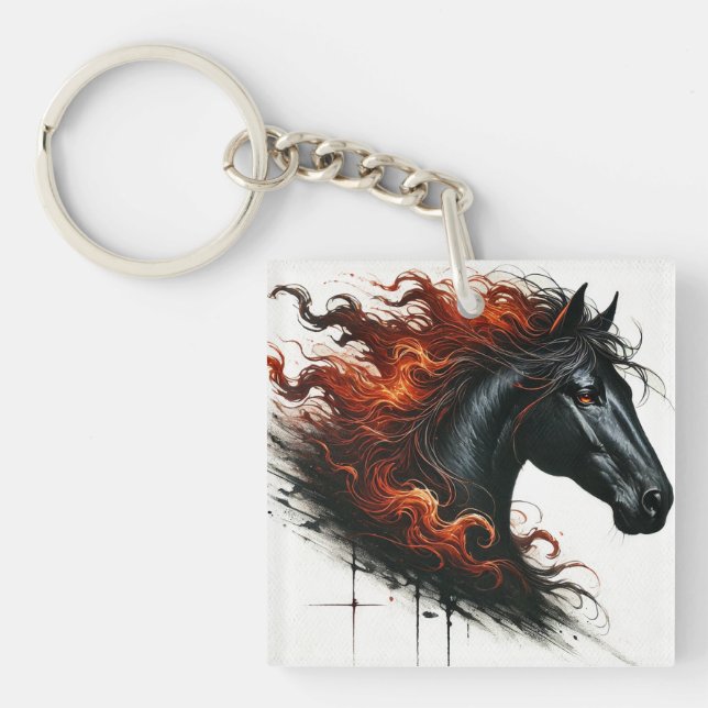 Llavero Caballo Oscuro Con Crin Ígnea (Frente)