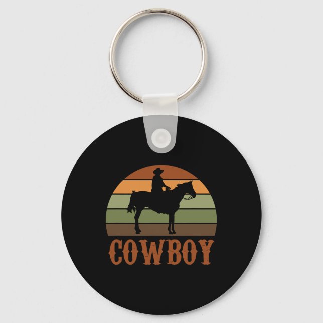 Llavero Caballo retro montando Rodeo Cowboy Occidental (Anverso)