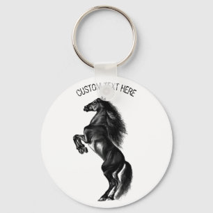 Llavero Caballo salvaje negro vertical - Dibujo negro y bl