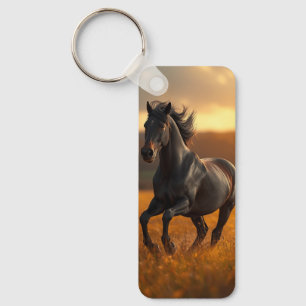 Llavero Caballo Semental Negro Majestuoso Paisaje Atardece