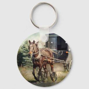 Llavero Caballo y buggy en la cadena de claves rural Iowa