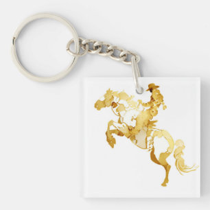 Llavero Caballo y Jinete Dorados Abstractos