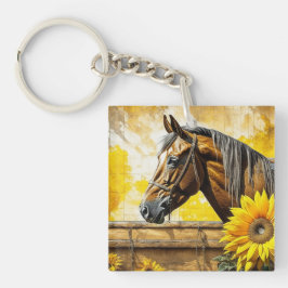 Llavero Caballo y Sunflower Hermoso arte de IA personaliza