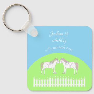 Llavero Caballos Blancos Hermosos para Bodas Personalizado