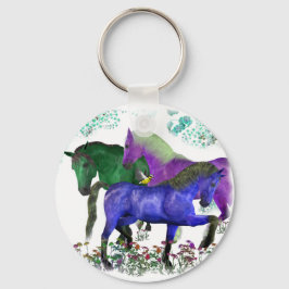 Llavero Caballos coloridos de fantasía en flor diseño gráf